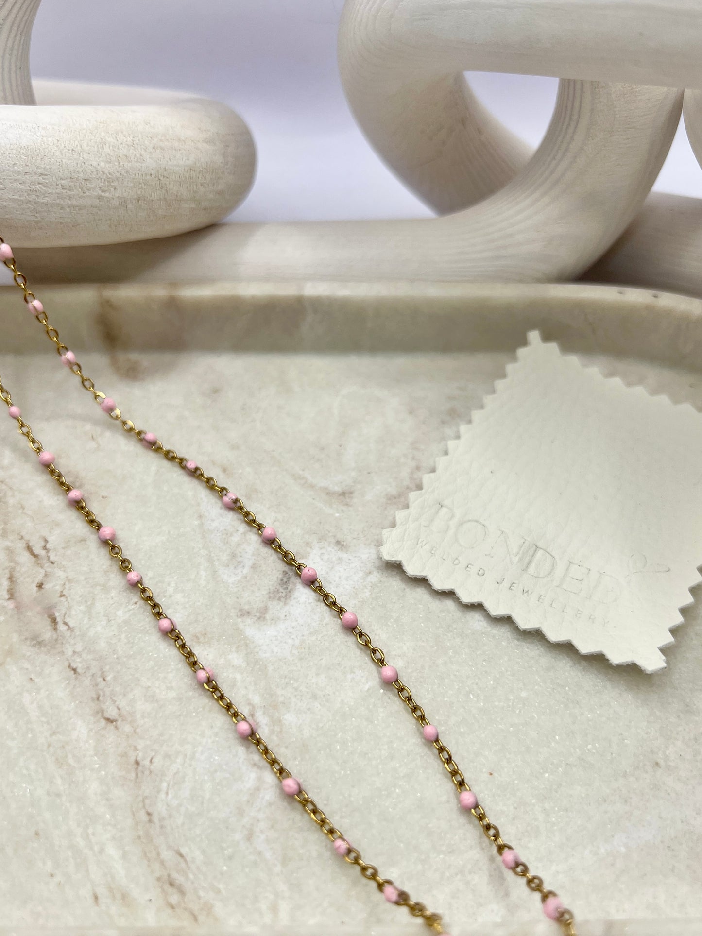 Stainless steel enamel beaded chain - pink gold