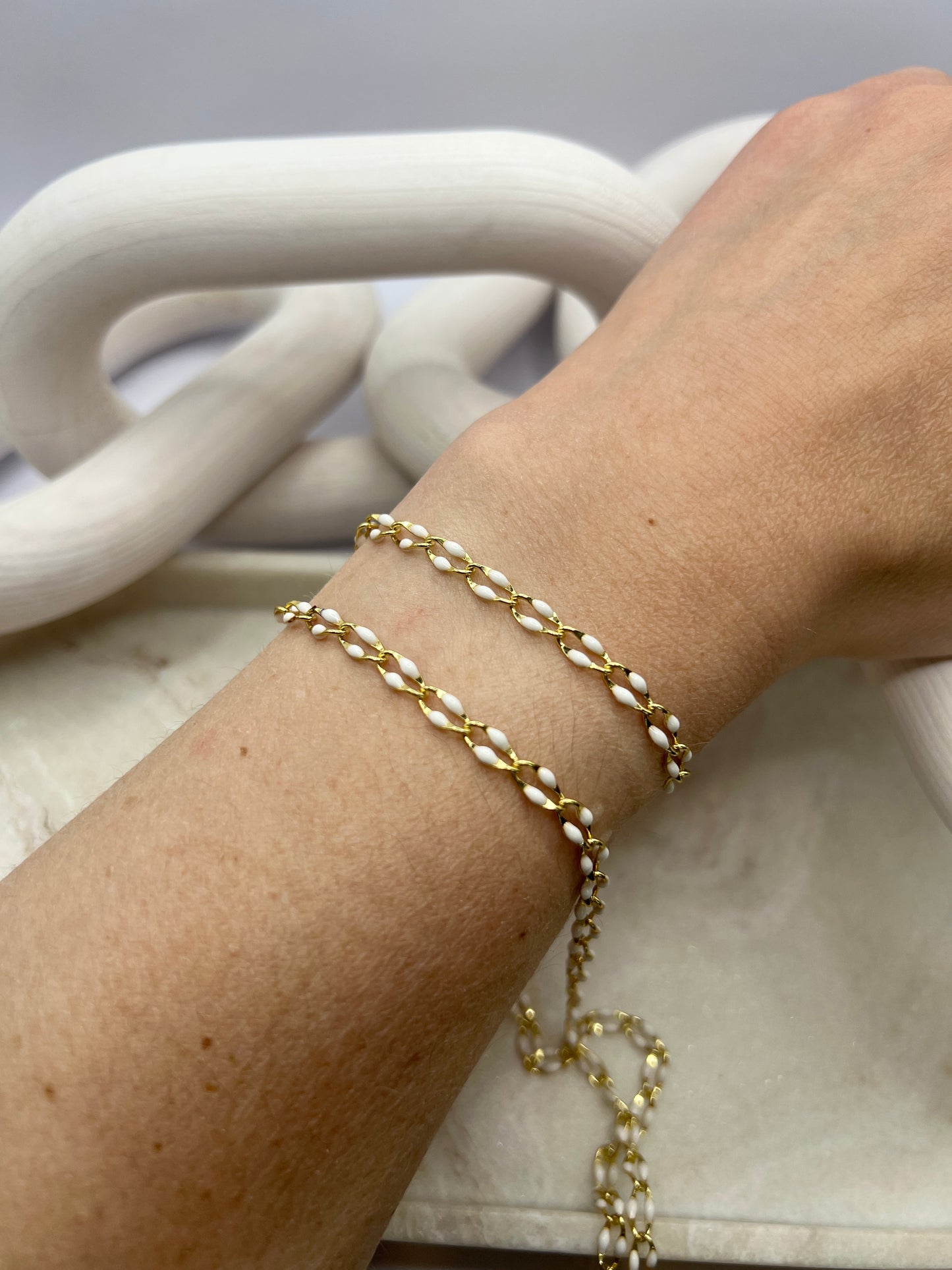 18k Gold Plated enamel chain - White