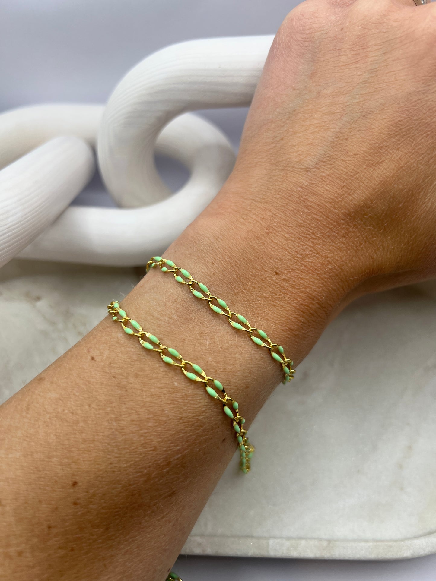 18k Gold Plated enamel chain - Jade Green