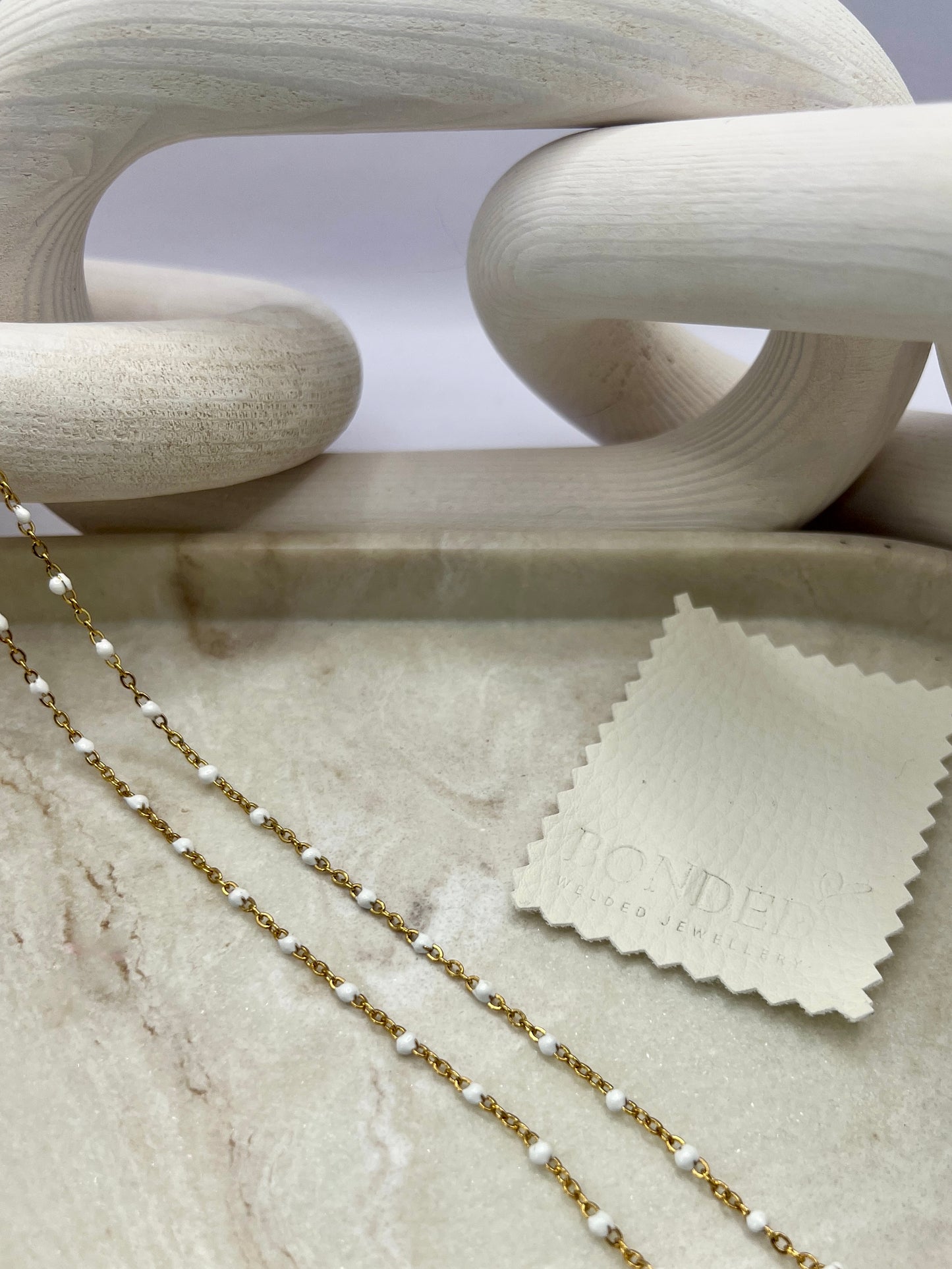 Stainless steel enamel beaded chain - white gold