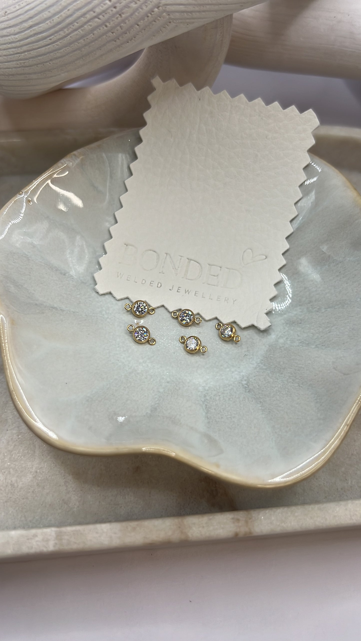 Gold Filled Zircon Birthstone Connector - Clear Diamond