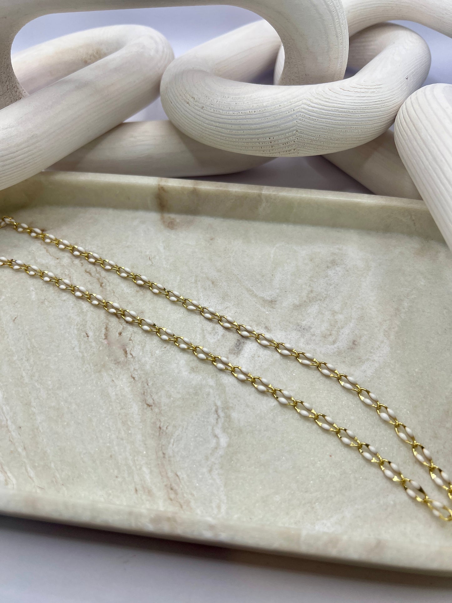 18k Gold Plated enamel chain - White