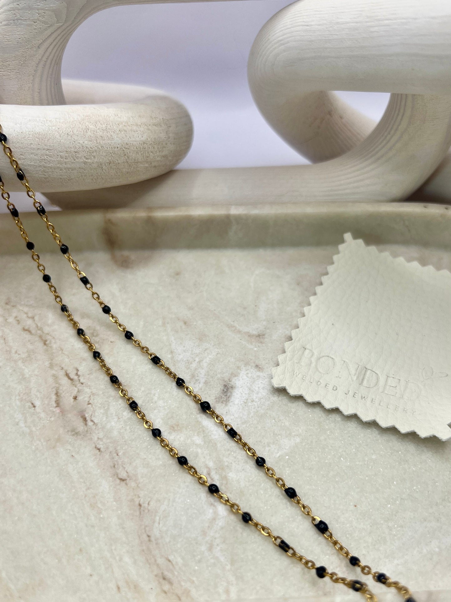 Stainless steel enamel beaded chain - black gold