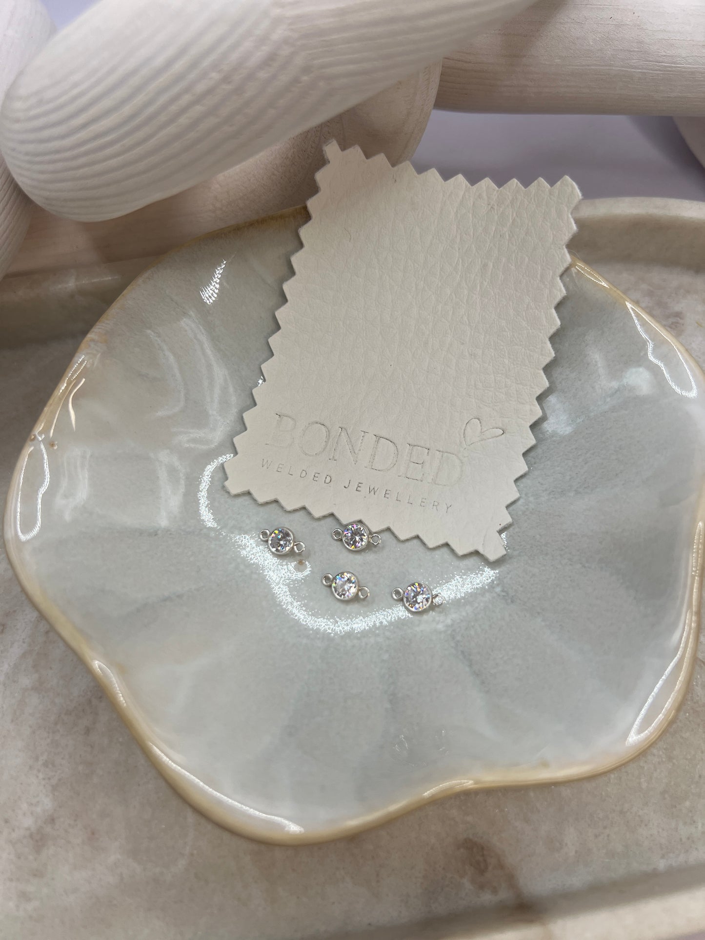 Sterling Silver Zircon Birthstone Connector - Clear Diamond