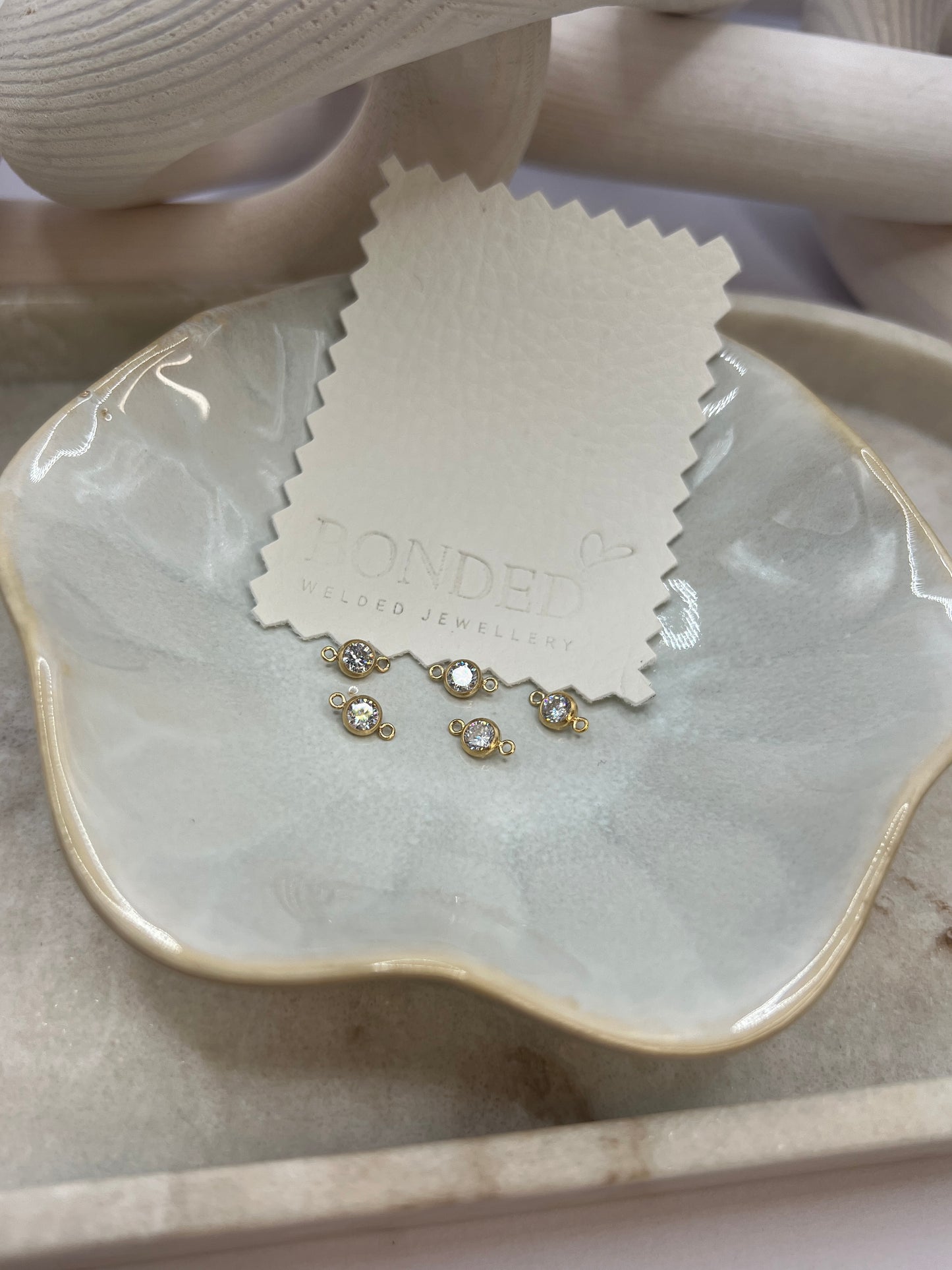 Gold Filled Zircon Birthstone Connector - Clear Diamond