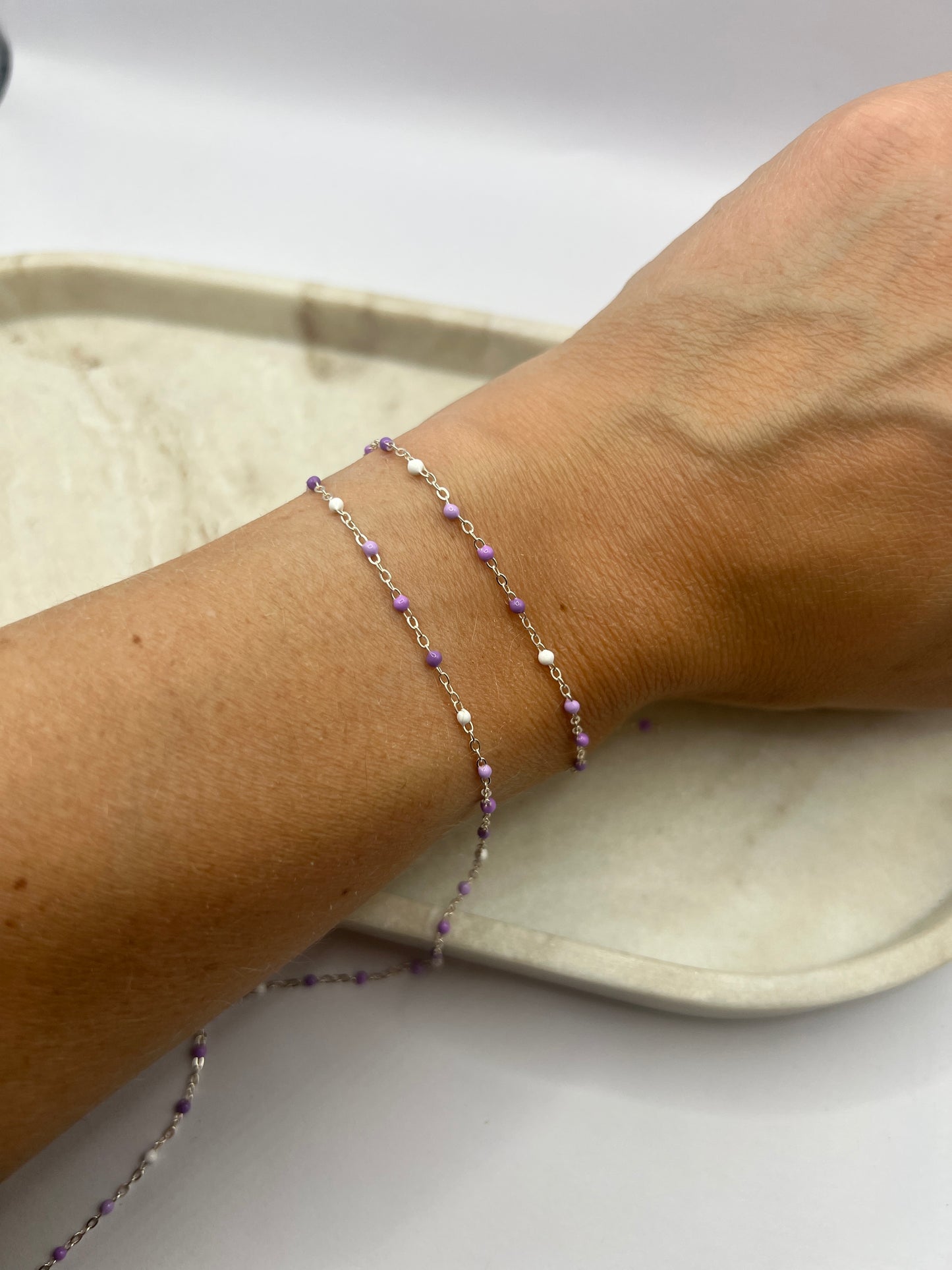 1.5mm Lavender Enamel Cable Chain - Sterling Silver