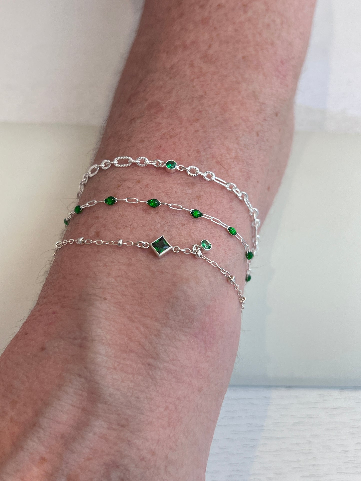 Sterling Silver Enamel green chain