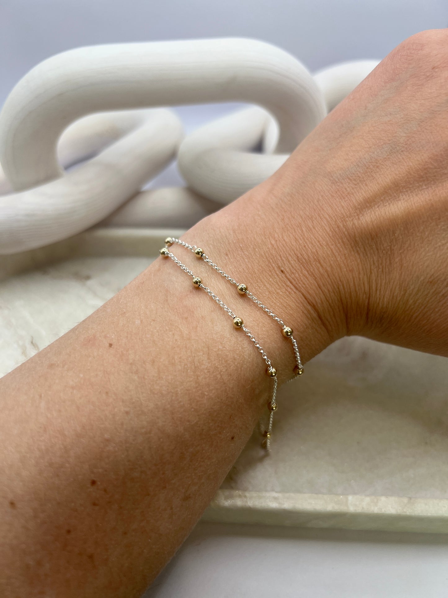 Sterling Silver Satellite Chain with Gold Beads