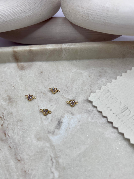 *NEW STYLE* 4mm Gold Filled Zircon Heart Bezel Connector