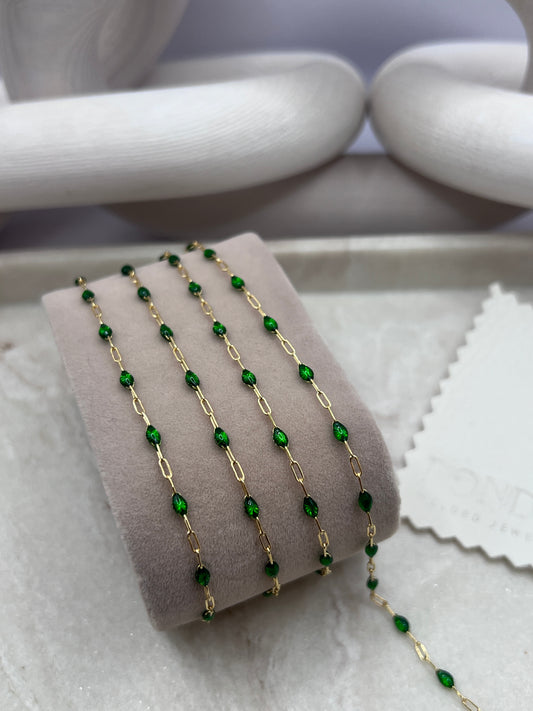 Gold Filled Enamel green chain