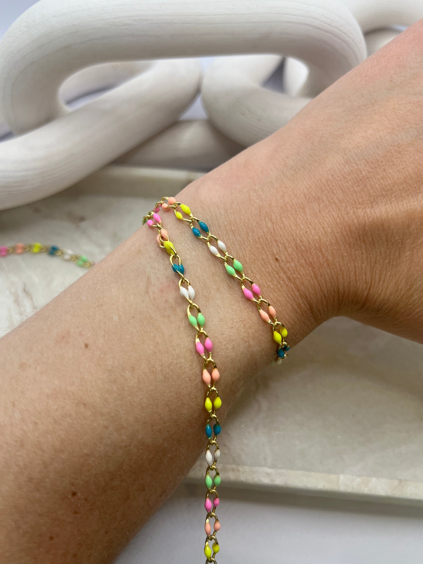 18k Gold Plated enamel chain - Multi