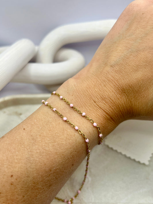Stainless steel enamel beaded chain - pink gold