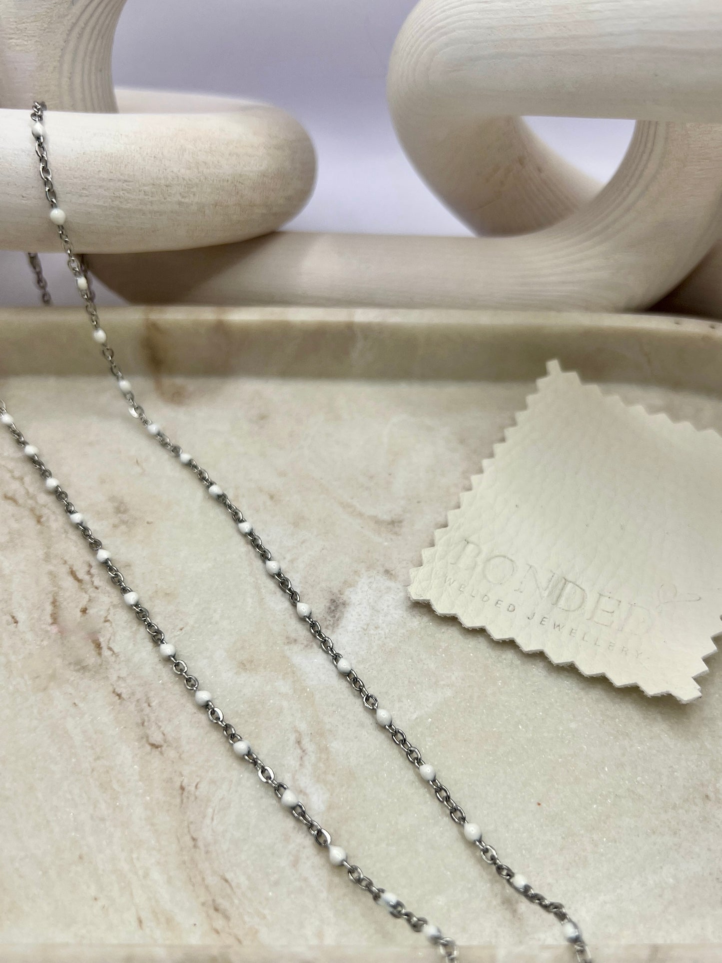 Stainless steel enamel beaded chain - White