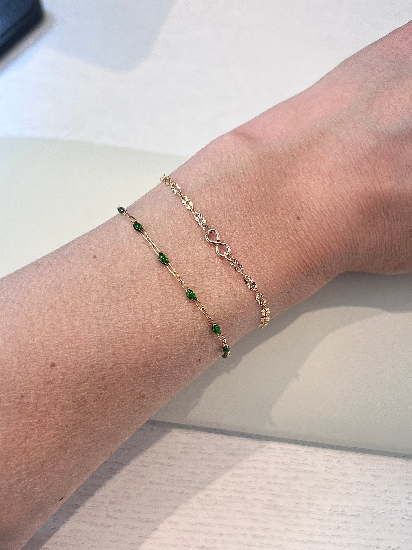 Gold Filled Enamel green chain