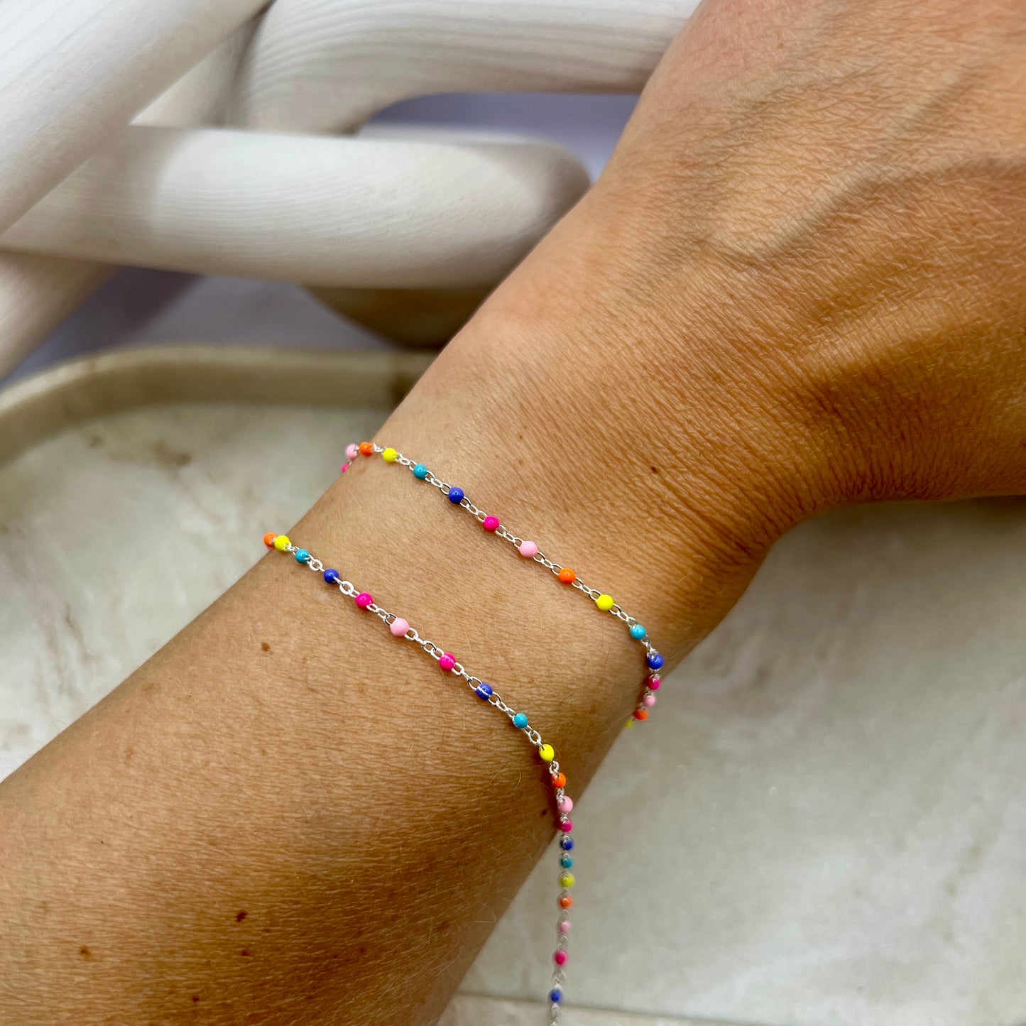 1.5mm Rainbow Pop Enamel Cable Chain - Sterling Silver
