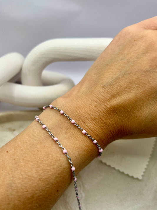 Stainless steel enamel beaded chain - pink