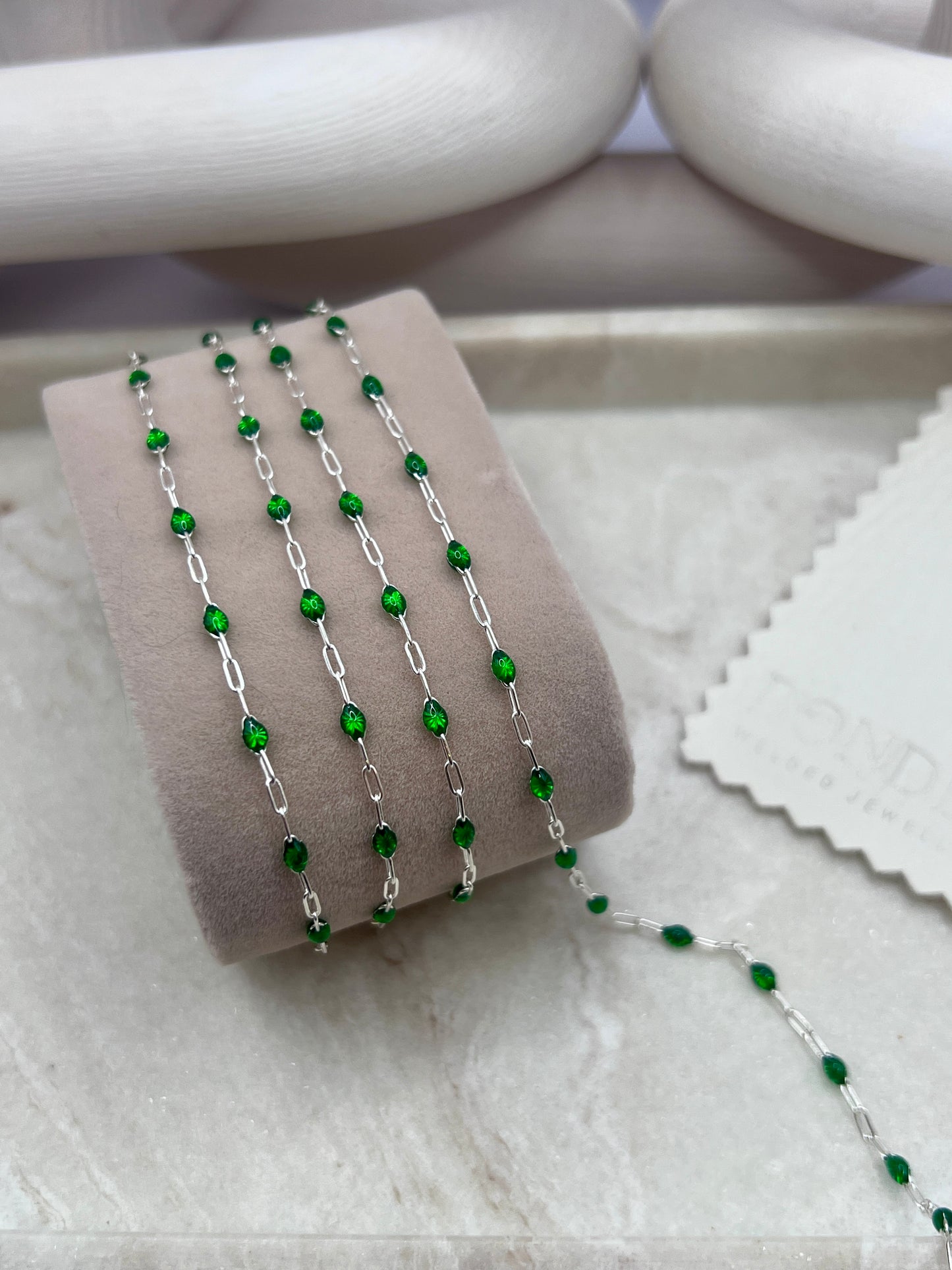 Sterling Silver Enamel green chain