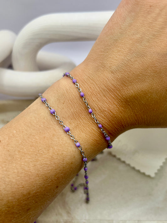 Stainless steel enamel beaded chain - Purple
