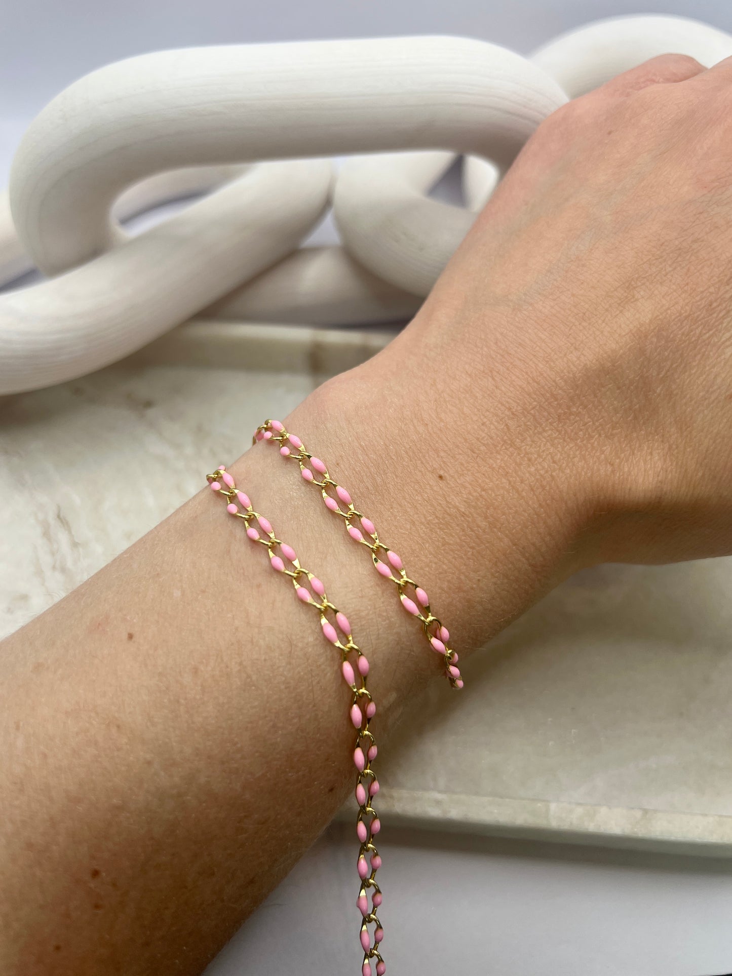 18k Gold Plated enamel chain - Pink