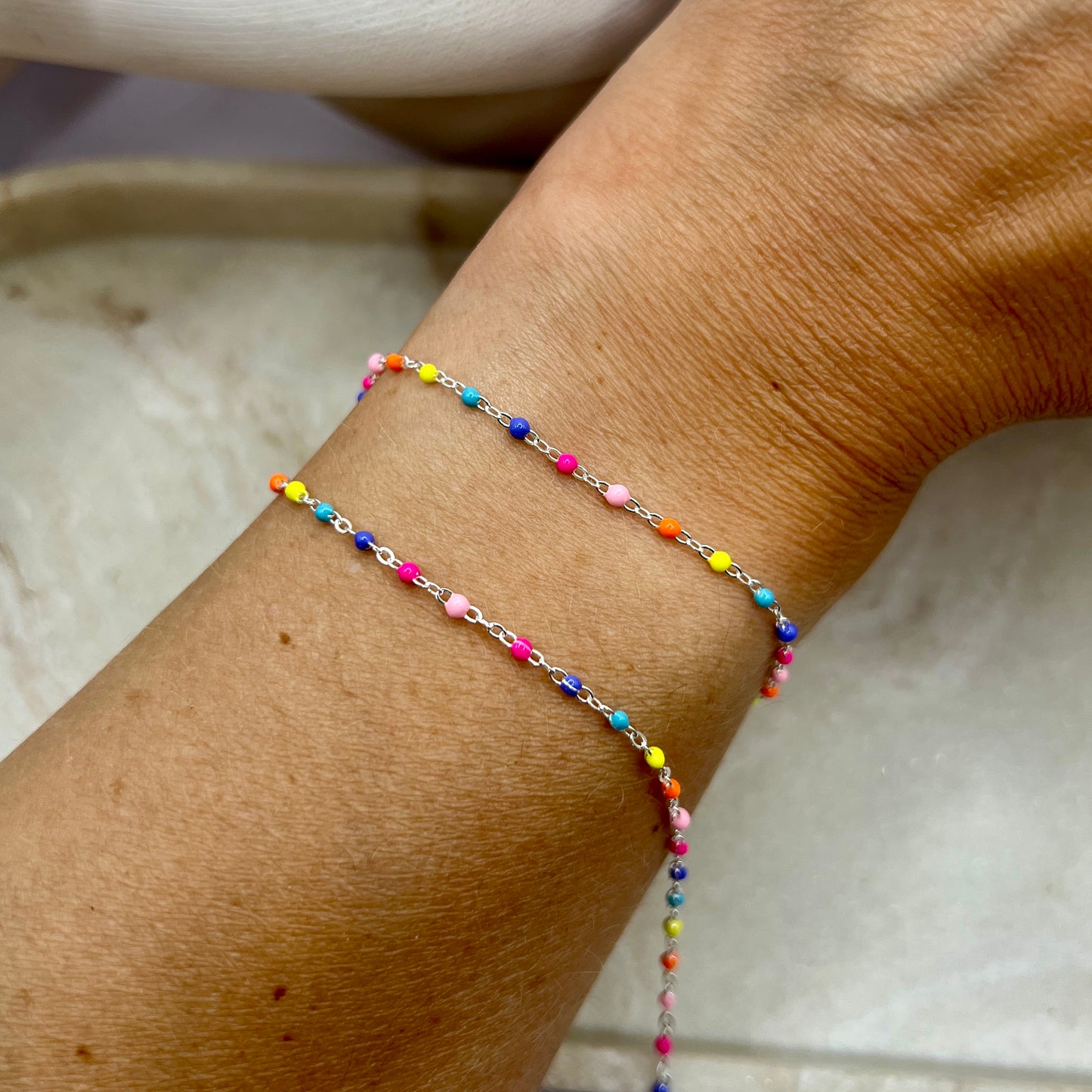 1.5mm Rainbow Pop Enamel Cable Chain - Sterling Silver