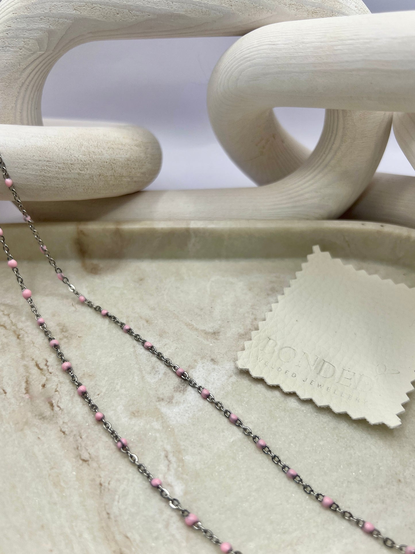Stainless steel enamel beaded chain - pink