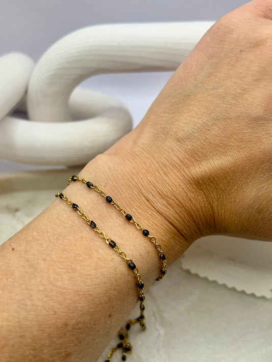 Stainless steel enamel beaded chain - black gold