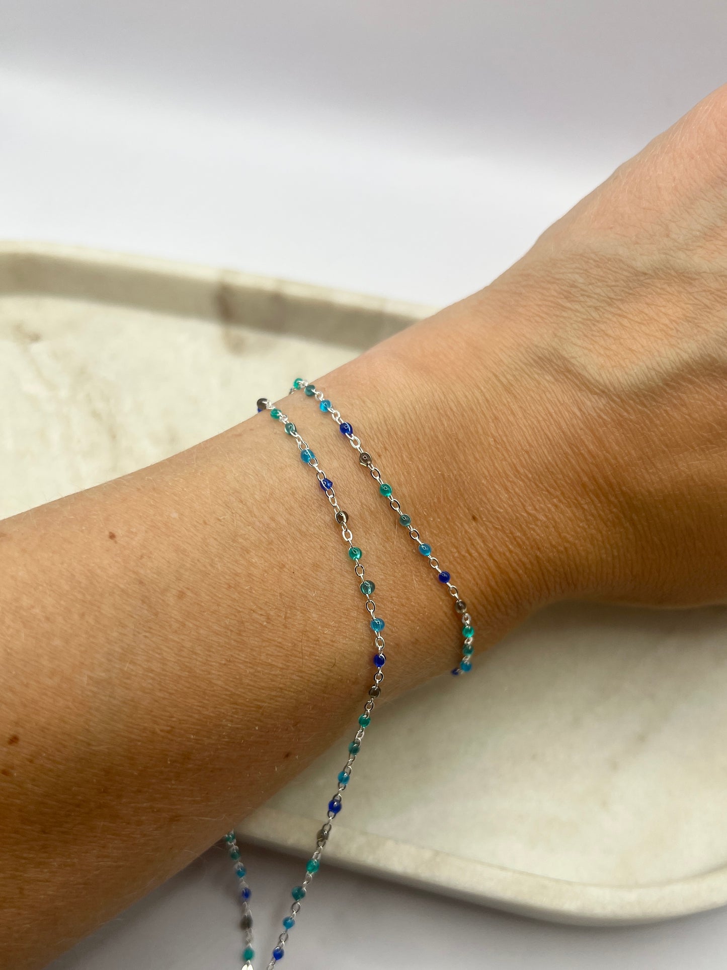 1.5mm Mermaid Tides Enamel Cable Chain - Sterling Silver