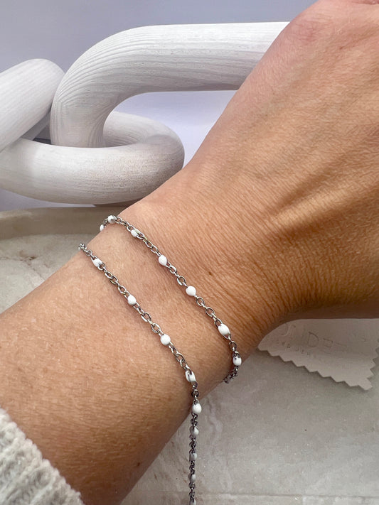 Stainless steel enamel beaded chain - White