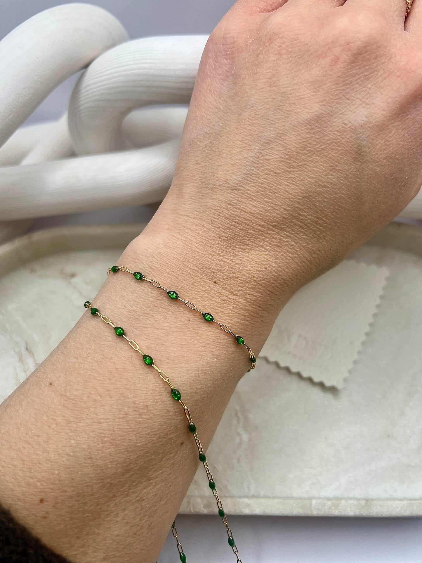 Gold Filled Enamel green chain