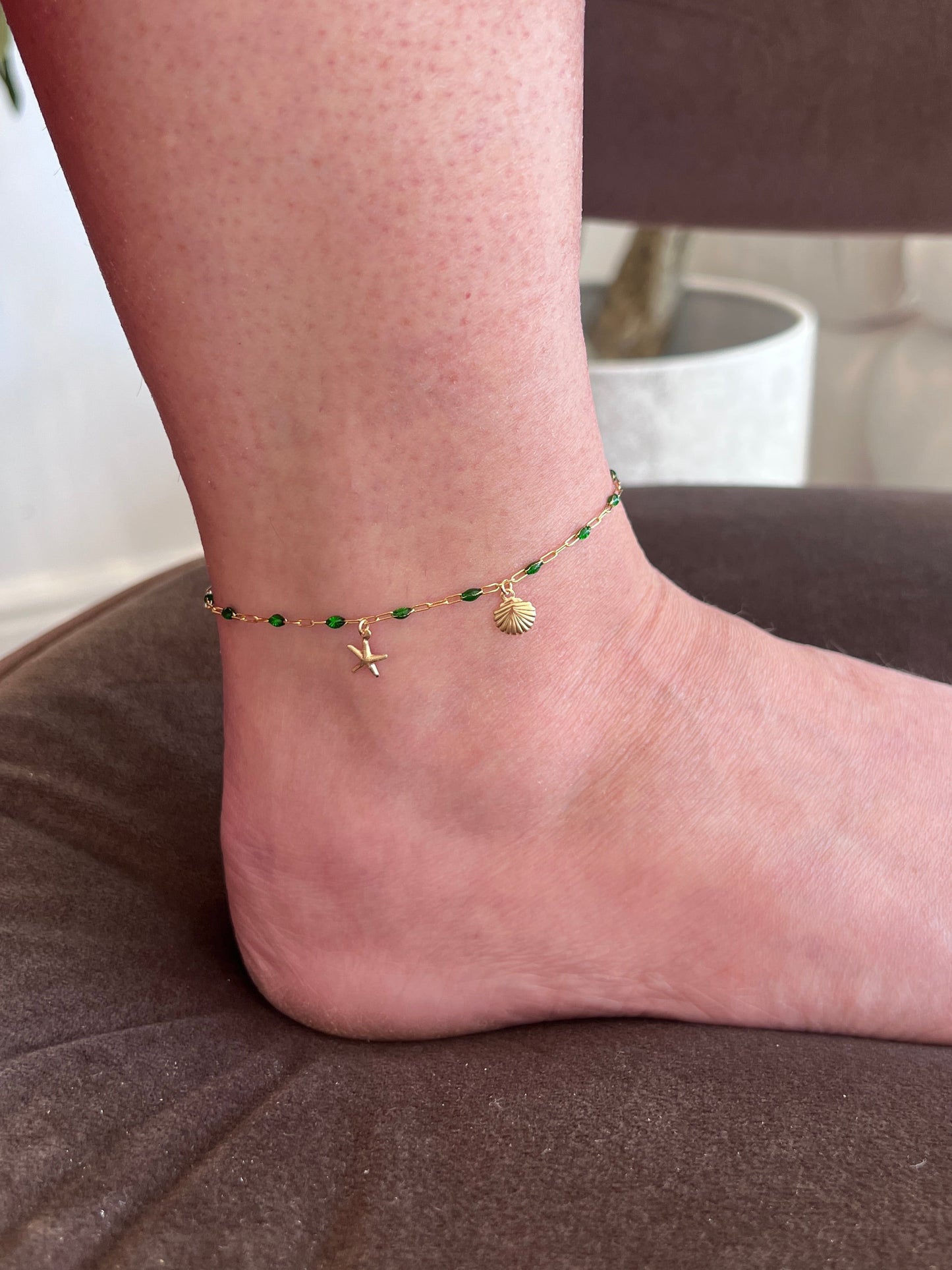 Gold Filled Enamel green chain