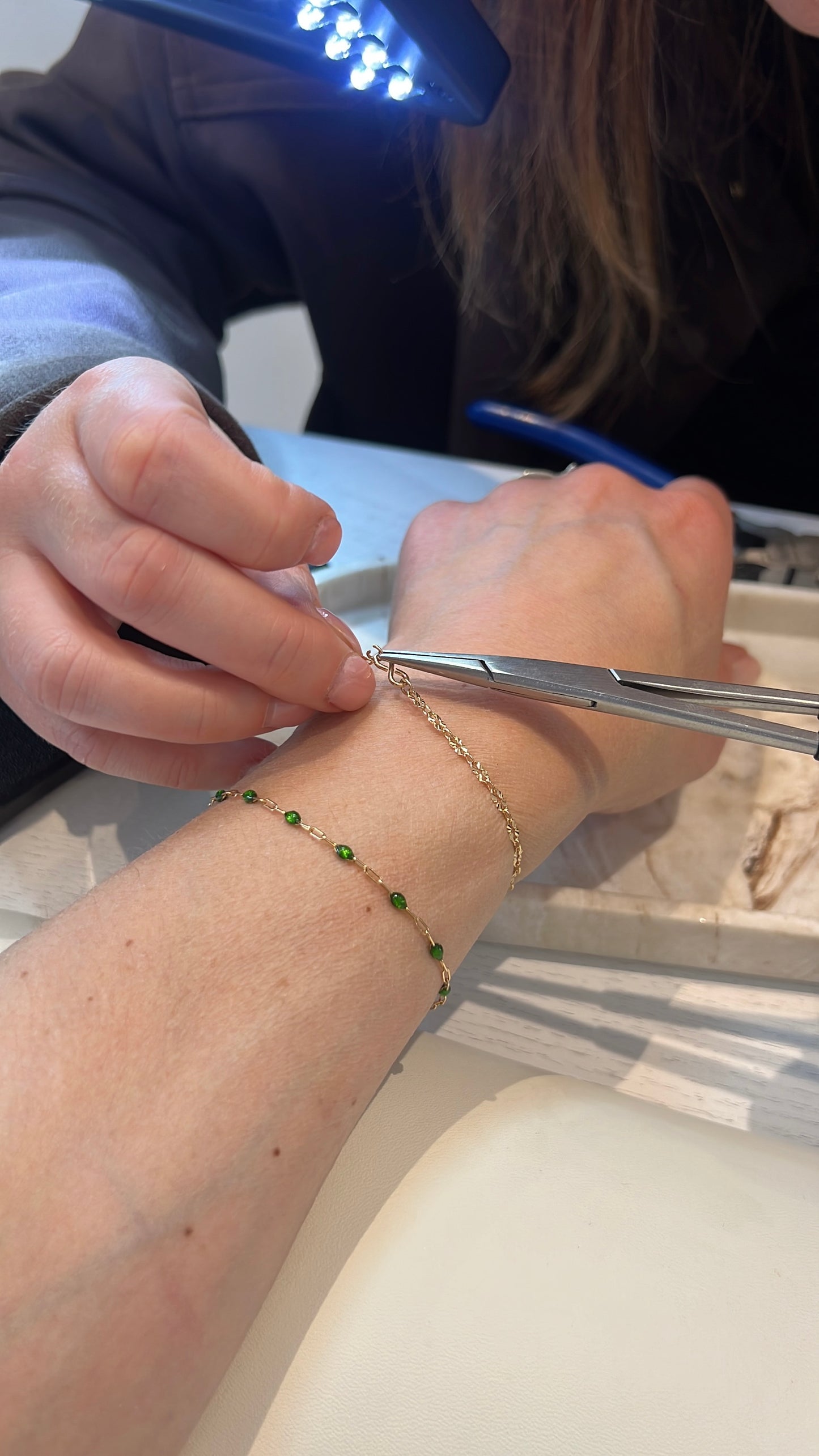 Gold Filled Enamel green chain