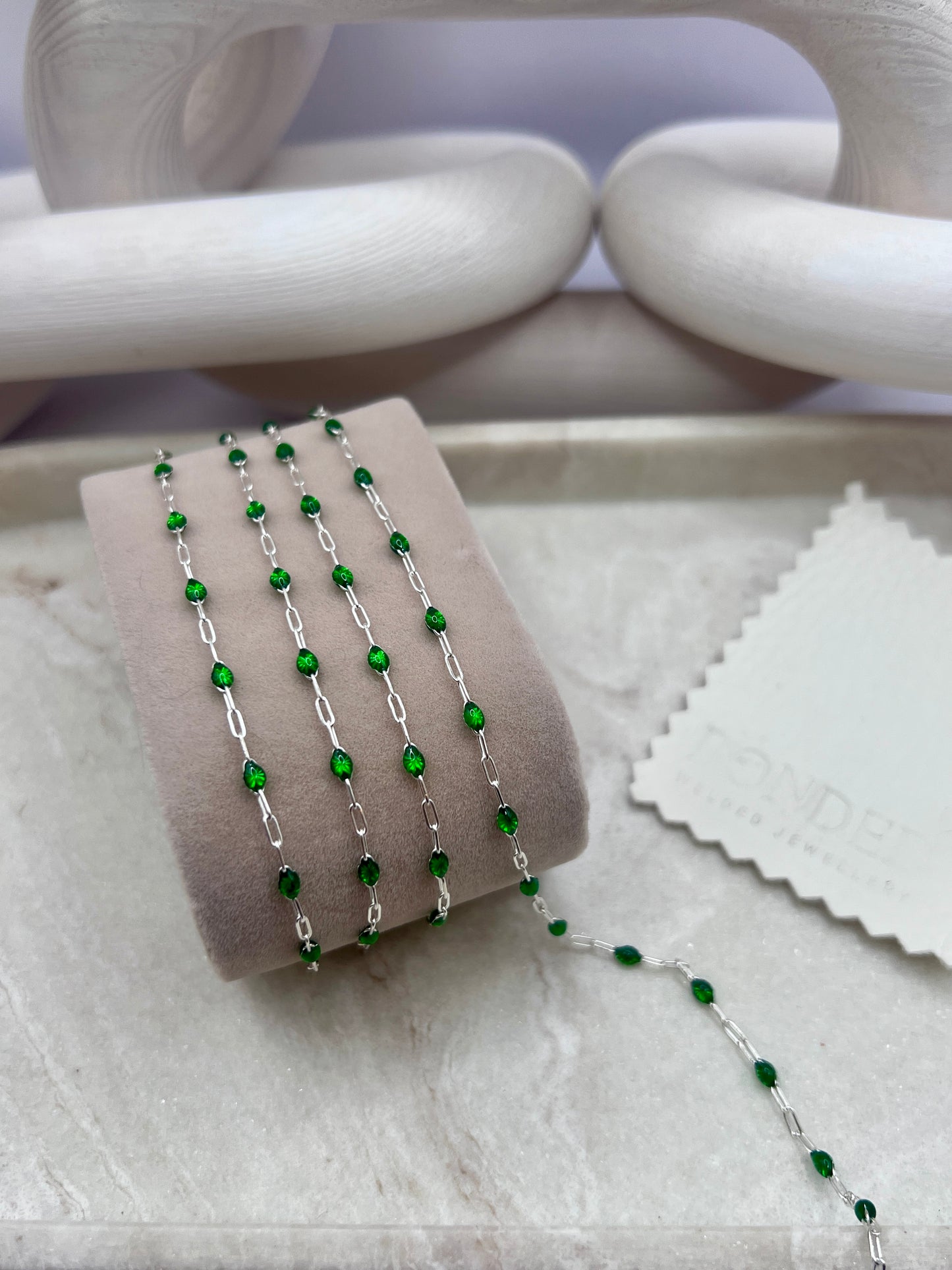 Sterling Silver Enamel green chain