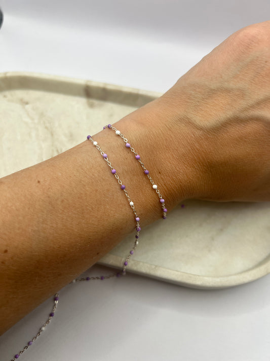 1.5mm Lavender Enamel Cable Chain - Sterling Silver