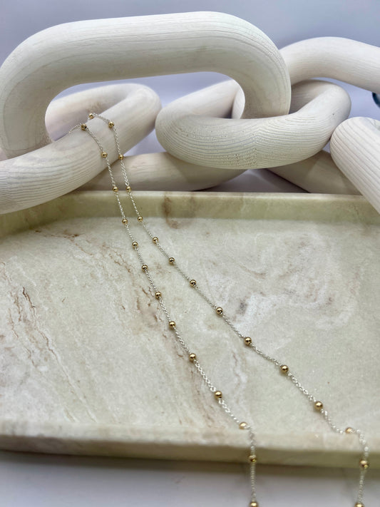 Sterling Silver Satellite Chain with Gold Beads